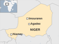 Cartina del Niger con la zona della miniera, a nord del paese