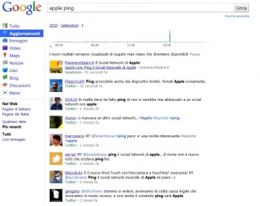 google realtime search apple ping