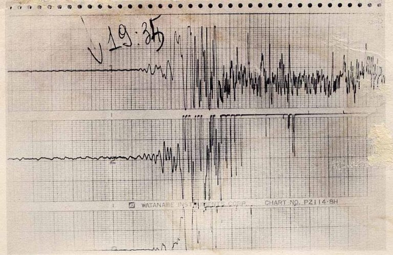 Il sensore del sismogramma esce dal tracciato a seguito della scossa delle 19:34